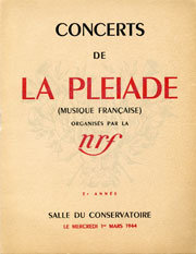 Programme pour le Concert de la Pléiade du 1er mars 1944. Archives Editions Gallimard