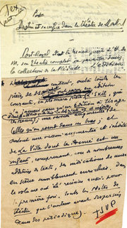 "Destin et sacrifice dans le théâtre de Montherlant" Manuscrit autographe de Montherlant, janvier 1955 