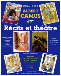 Affiche de librairie pour Récits et théâtre d'Albert Camus, relié d'après la maquette de Paul Bonet, 1958. Archives Éditions Gallimard