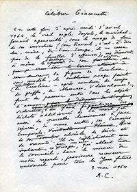 « Célébrer Giacometti » de René Char, 3 mai 1964. Manuscrit autographe. © Collection particulière