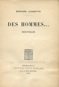 Bernard Combette. Des hommes, 1912. Page de titre avec papillon NRF. Archives Éditions Gallimard