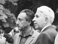 Romain Gary et Claude Gallimard dans les jardins de la NRF. Archives Éditions Gallimard