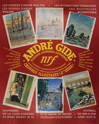 Affiche de librairie pour Récits - Romans - Soties d'André Gide, relié d'après la maquette de Paul Bonet, 1948. Archives Éditions Gallimard
