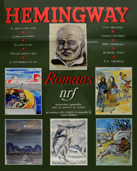 Affiche de librairie pour Romans d'Ernest Hemingway, relié d'après la maquette de Paul Bonet, 1957. Archives Éditions Gallimard