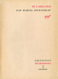 Marcel Jouhandeau, De l'Abjection, Gallimard, 1939 (« Métamorphoses »). Archives Éditions Gallimard