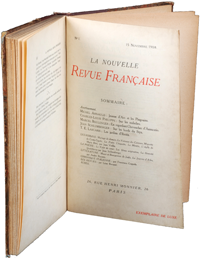 Premier numéro de La NRF, novembre 1908. Archives Éditions Gallimard