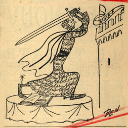 Le prix Nobel François Mauriac à l'assaut de la « citadelle » de La Nouvelle NRF, par Ben, Les Nouvelles littéraires, 12 février 1953. Archives Éditions Gallimard