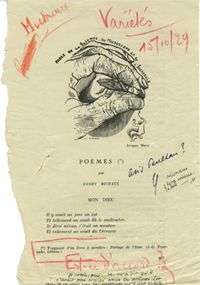 Poème par Henri Michaux dans "Variétés", 15 octobre 1929, annoté par Gaston Gallimard et Jean Paulhan. Archives Éditions Gallimard