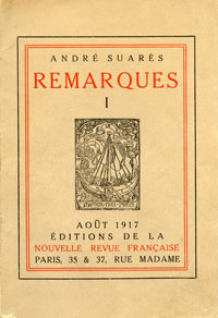 André Suarès, Remarques, août 1917, Gallimard, 1917. Archives Éditions Gallimard