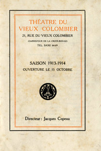 Premier programme du Théâtre du Vieux-Colombier, octobre 1913. Archives Éditions Gallimard