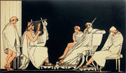 É. A. Réveil (d’après J. Flaxman), Ulysse s’attendrit au récit du siège de Troie, que chante l’aveugle Demodocos.