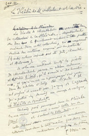 "Le théâtre de Montherlant et la vie". Manuscrit autographe de Montherlant, janvier 1955